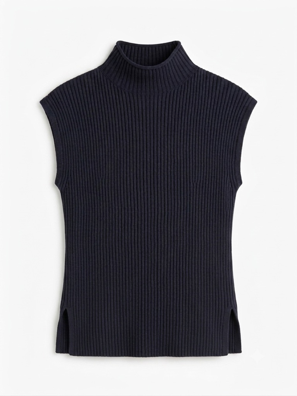 Zara Sleeveless Ribbed Turtleneck Sweater Top Short Navy Blue Size Medium